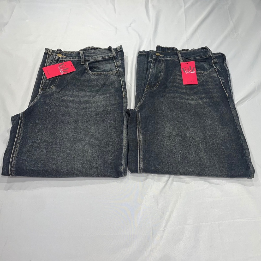 Emmiol S.UORIAL Dark Wash Wide Leg Baggy Jeans High Waisted Elastic‎ Back Large